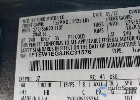 2018 Ford F-150 Lariat из США, поврежденный, VIN 1FTEW1EG3JKC31576